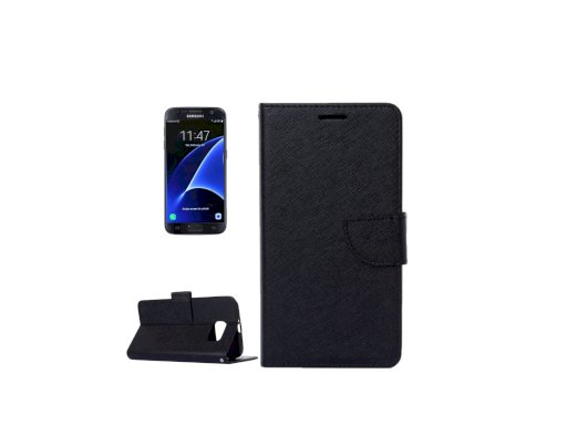 θηκη για Samsung Galaxy S7 G930 Cross Texture Horizontal Flip Solid Color Leather Case with Holder & Card Slots & Wallet (Black)