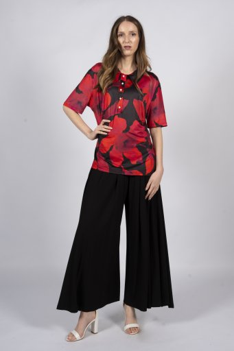 Polo blouse red roses