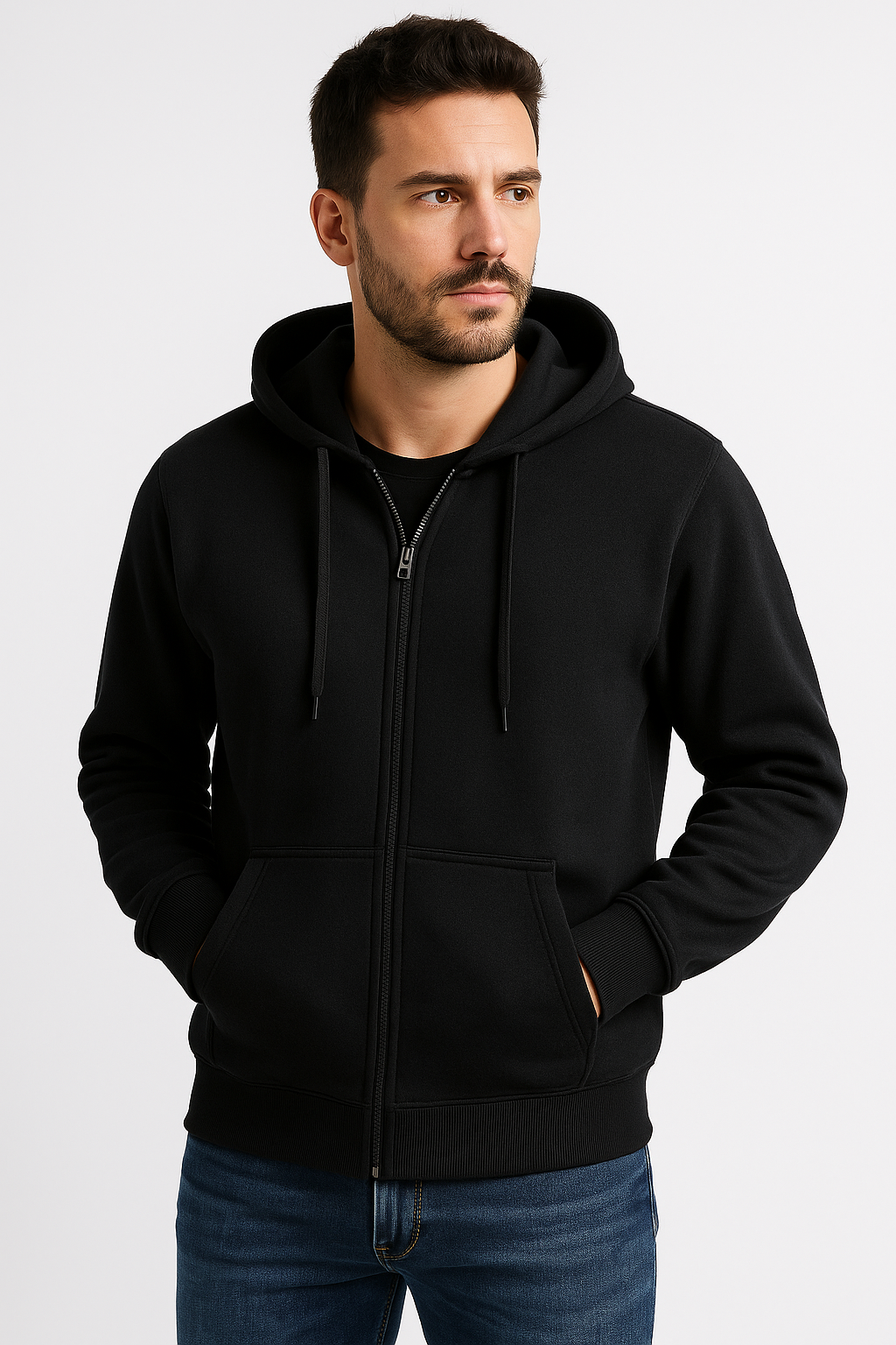 Ζακέτα φούτερ δικλονο super coton με κουκούλα BLUE BLACK