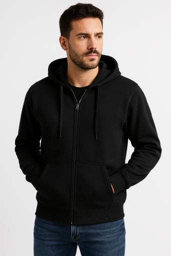 Ζακέτα φούτερ δικλονο super coton με κουκούλα BLUE BLACK