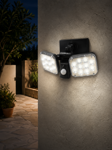 Ηλιακό Φωτιστικό LED 120 SMD με Αισθητήρα Κίνησης – Διπλή Ρυθμιζόμενη Κεφαλή – IP65 Αδιάβροχο