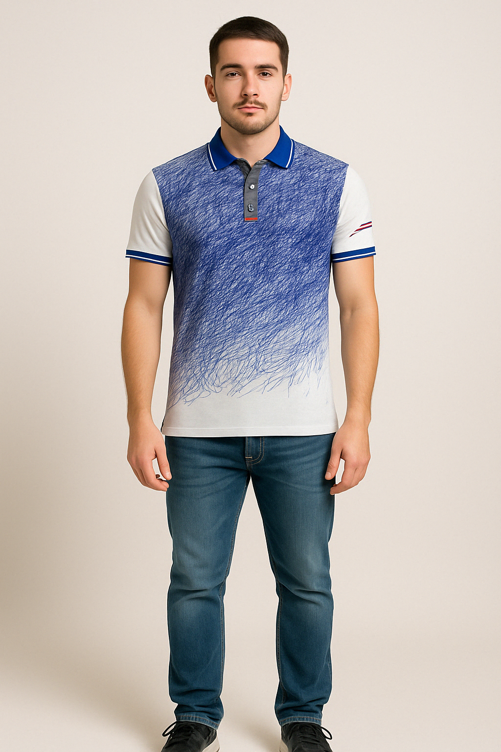 Μπλουζάκι POLO Luciano Faketti  in fashion  Βαμβακερό 95%-Πολ.5% σε χρώμα μπλε λευκό
