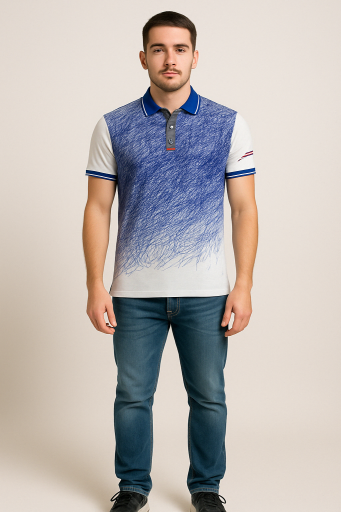 Μπλουζάκι POLO Luciano Faketti  in fashion  Βαμβακερό 95%-Πολ.5% σε χρώμα μπλε λευκό
