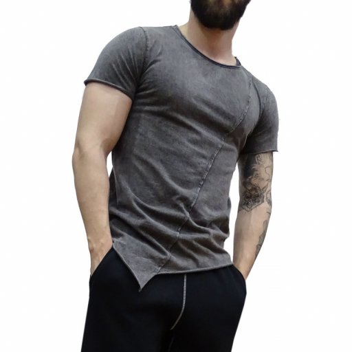 Μπλουζάκι ασύμμετρο Luciano Faketti in fashion βαμβακερό 100%  κοντό μανίκι Πλυμένο ανθρακί