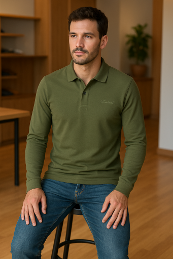POLO Μπούζα μακρυμάνικη ανδρική Λαδί 100%