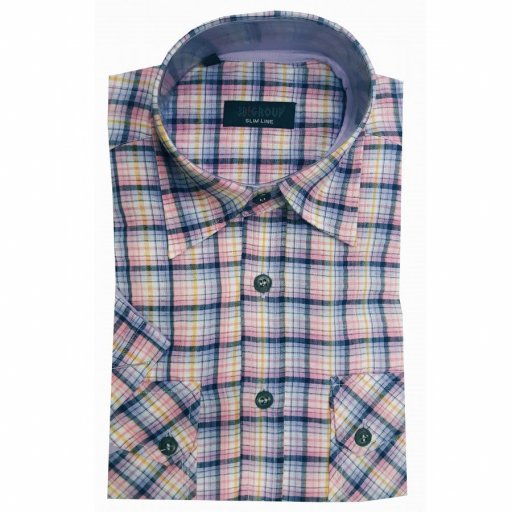 Πουκάμισο καρό in  fashion slim line καρώ πολύχρωμο κίτρινο
