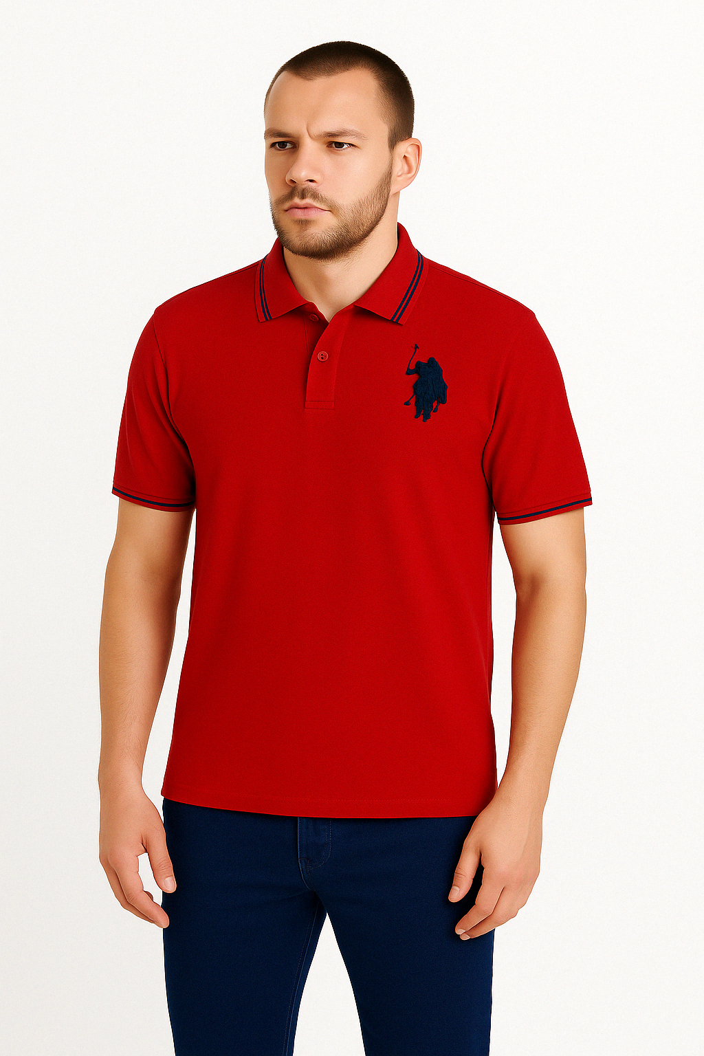 Μπλουζάκι POLO pique βαμβάκι με κέντημα σε χρώμα κόκκινο
