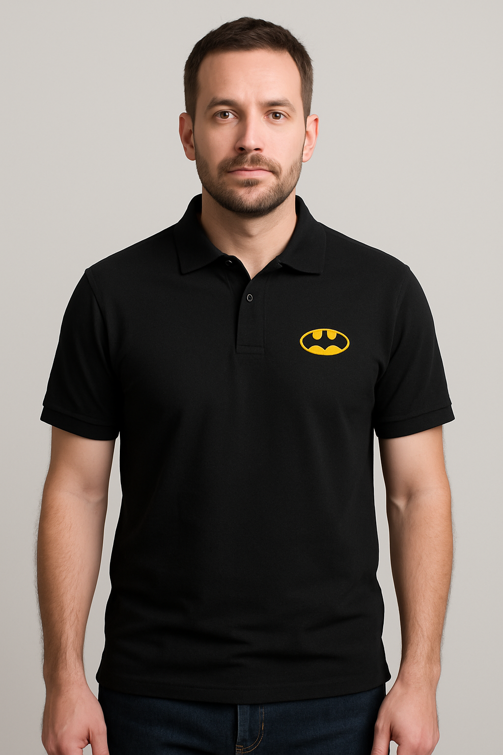 Μπλουζάκι POLO batman PRINT ACME βαμβάκι 100% μαυρο 
