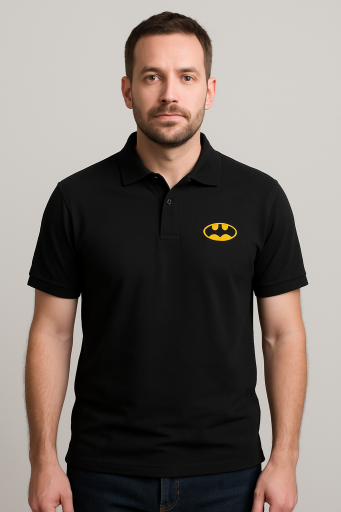Μπλουζάκι POLO batman PRINT ACME βαμβάκι 100% μαυρο 
