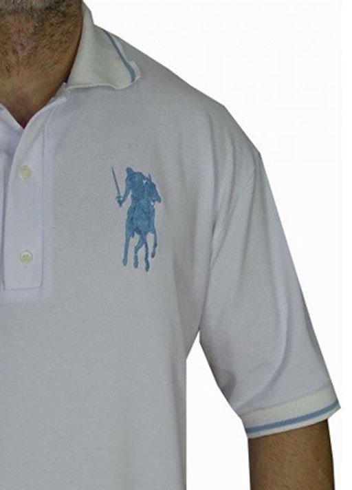 Μπλουζάκι POLO Luciano Faketti Piquet Κοντό μανίκι βαμβάκι 100% ΣΧΕΔΙΑΣΤΙΚΟ με δυο κεντήματα Aπο ανεξίτηλες κλωστές ΕΛΛΗΝΙΚΗΣ ΡΑΦΗΣ  σε χρώμα λευκό