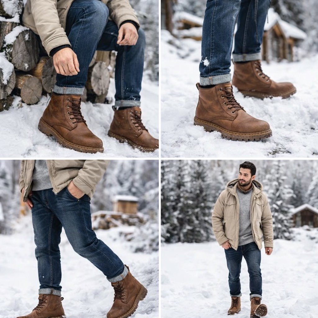 Μπότες Χειμερινές Θερμικές Μπότες με Παχύ Πάτο & PVC Εξωτερικό Πάτο - Ανθεκτικές Μπότες Μέσης Κνήμης για Χιόνι, Πάγο, Αστικό Εξωτερικό - Ζεστές Μπότες με Στρογγυλή Μύτη για Όλες τις Εποχές 