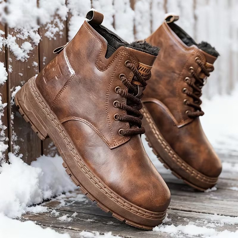 Μπότες Χειμερινές Θερμικές Μπότες με Παχύ Πάτο & PVC Εξωτερικό Πάτο - Ανθεκτικές Μπότες Μέσης Κνήμης για Χιόνι, Πάγο, Αστικό Εξωτερικό - Ζεστές Μπότες με Στρογγυλή Μύτη για Όλες τις Εποχές 