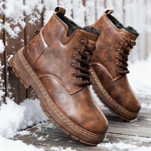 Μπότες Χειμερινές Θερμικές Μπότες με Παχύ Πάτο & PVC Εξωτερικό Πάτο - Ανθεκτικές Μπότες Μέσης Κνήμης για Χιόνι, Πάγο, Αστικό Εξωτερικό - Ζεστές Μπότες με Στρογγυλή Μύτη για Όλες τις Εποχές 