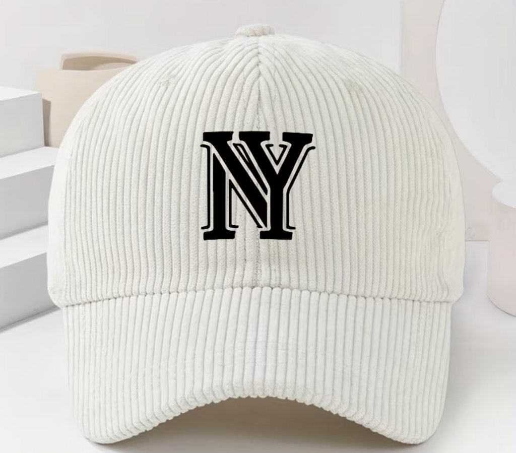 καπέλο Unisex του μπέιζμπολ από κοτλέ με τύπο γράμματος NY, ένα κομψό παχύ καπέλο για γυναίκες κ Άνδρες για την άνοιξη και το φθινόπωρο, ένα casual ζεστό καπέλο εξωτερικού χώρου εκρου-λευκο 