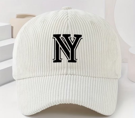 καπέλο Unisex του μπέιζμπολ από κοτλέ με τύπο γράμματος NY, ένα κομψό παχύ καπέλο για γυναίκες κ Άνδρες για την άνοιξη και το φθινόπωρο, ένα casual ζεστό καπέλο εξωτερικού χώρου εκρου-λευκο 