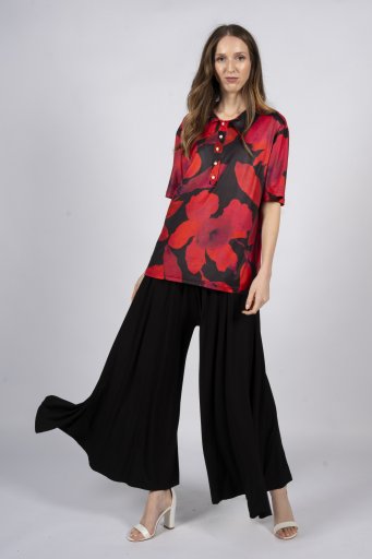 Polo blouse red roses