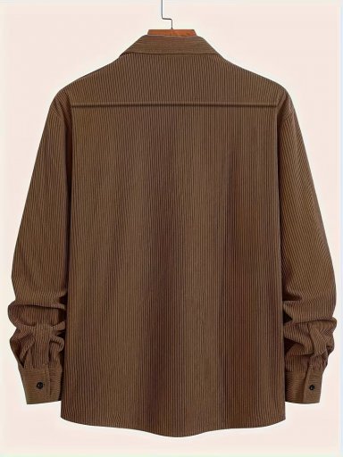 Πουκάμισο Ανδρών - Μεγάλο & Ψηλό Καφέ Κοτλέ Πουκάμισο με 2 Τσέπες στο Στήθος, Μακρύ Μανίκι με Κουμπιά, Πλένετε στο Πλυντήριο, Κλασικό Γιακά, Ποιοτική Ραφή, Πολυχρηστικό Πουκάμισο