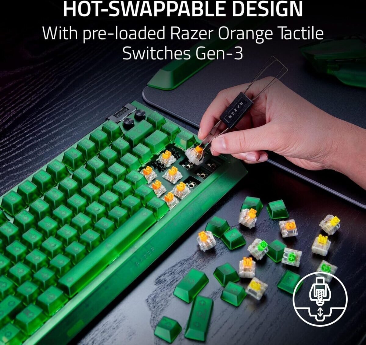 Razer BlackWidow V4 Gaming 75% Razer Orange RGB (Αγγλικό US) Phantom Green Edition