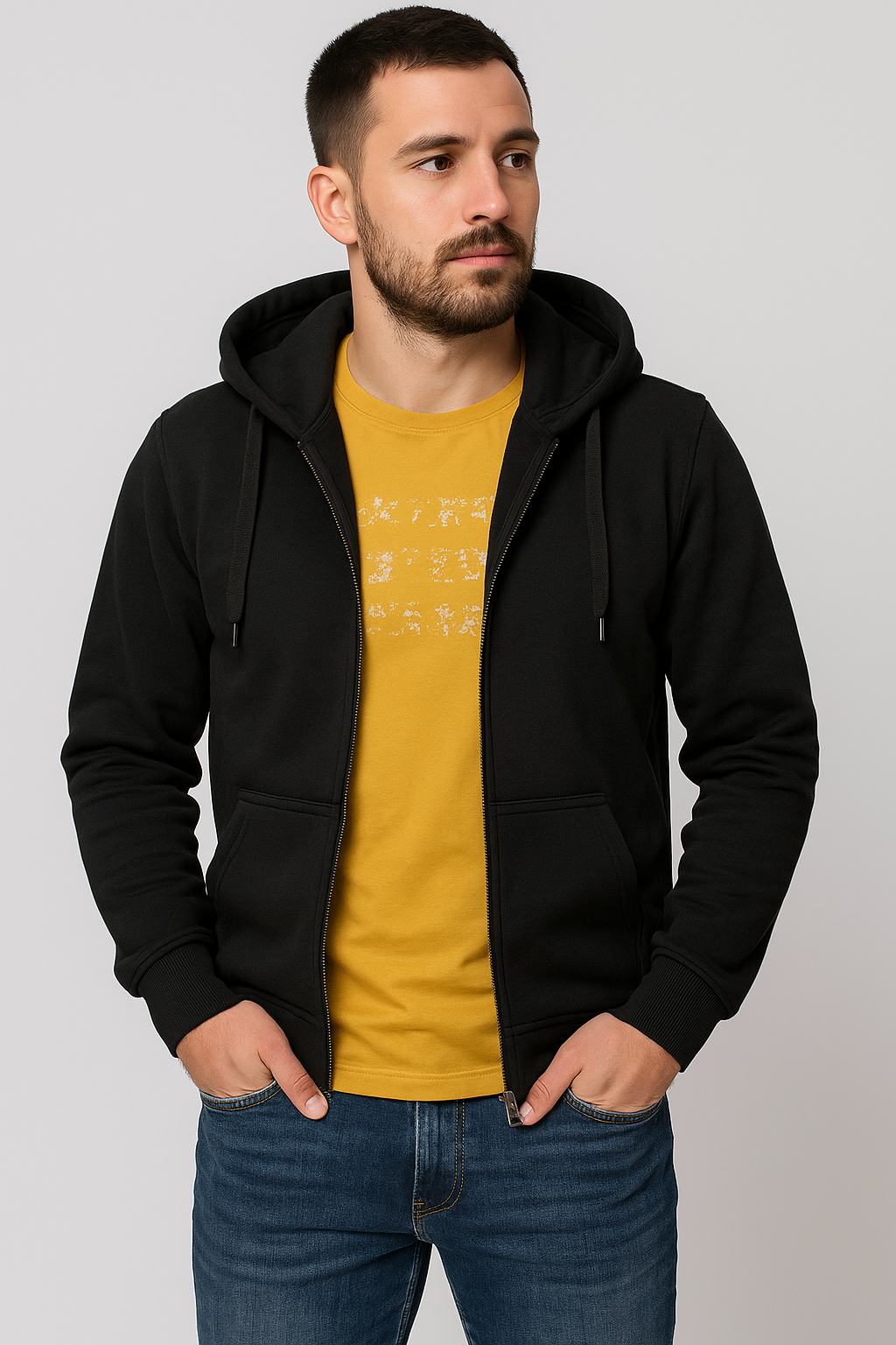 Ζακέτα φούτερ δικλονο super coton με κουκούλα BLUE BLACK
