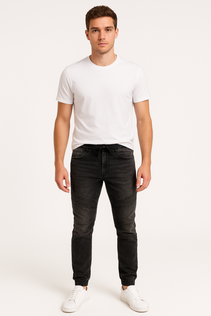 Παντελόνι jean τζιν με ποδομανσετα slim line Βαμβάκι 58% - Polyester 39% - Elastans 3% λαστιχένια ζώνη για καλύτερη άνεση μαυρο