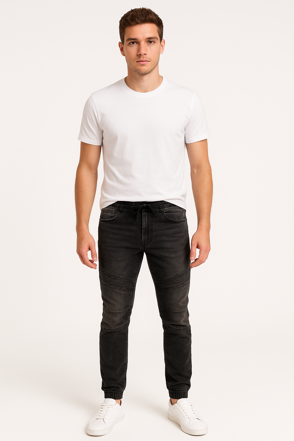 Παντελόνι jean τζιν με ποδομανσετα slim line Βαμβάκι 58% - Polyester 39% - Elastans 3% λαστιχένια ζώνη για καλύτερη άνεση μαυρο