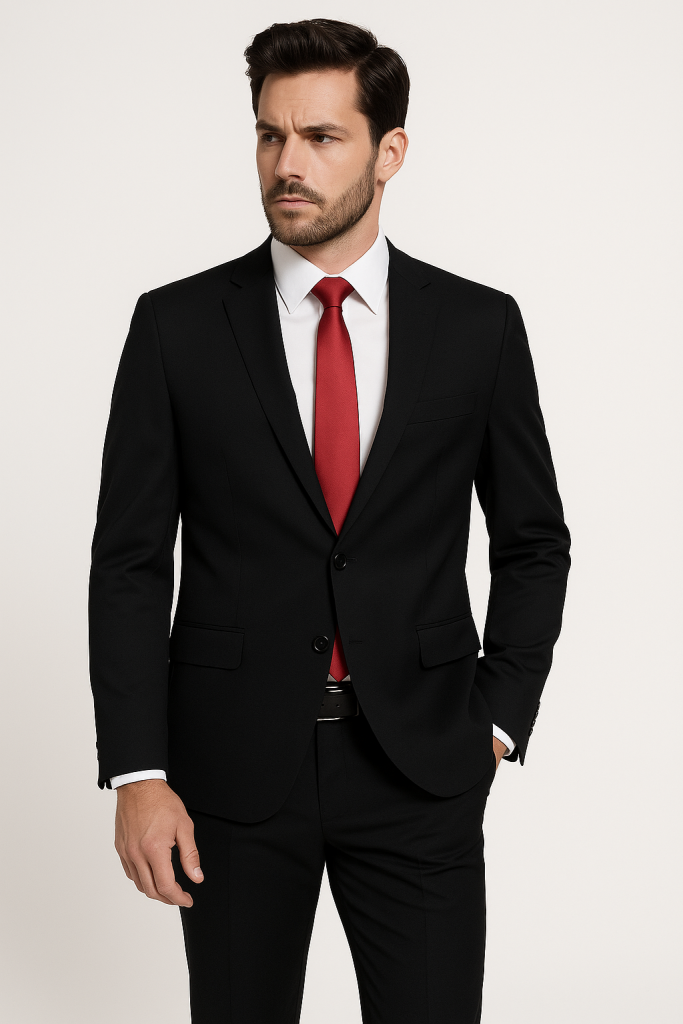 Κουστούμι Luciano Faketti Mens Figure Ελληνικής Ραφής Μαύρο