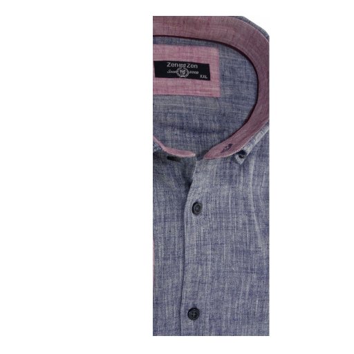 Πουκάμισο in fashion LINEN-cotton king size σε χρώματα μπλέ