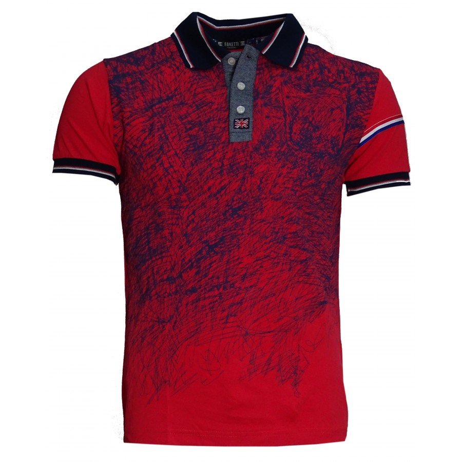Μπλουζάκι POLO Luciano Faketti  in fashion  Βαμβακερό 95%-Πολ.5% σε χρώμα κόκκινο 