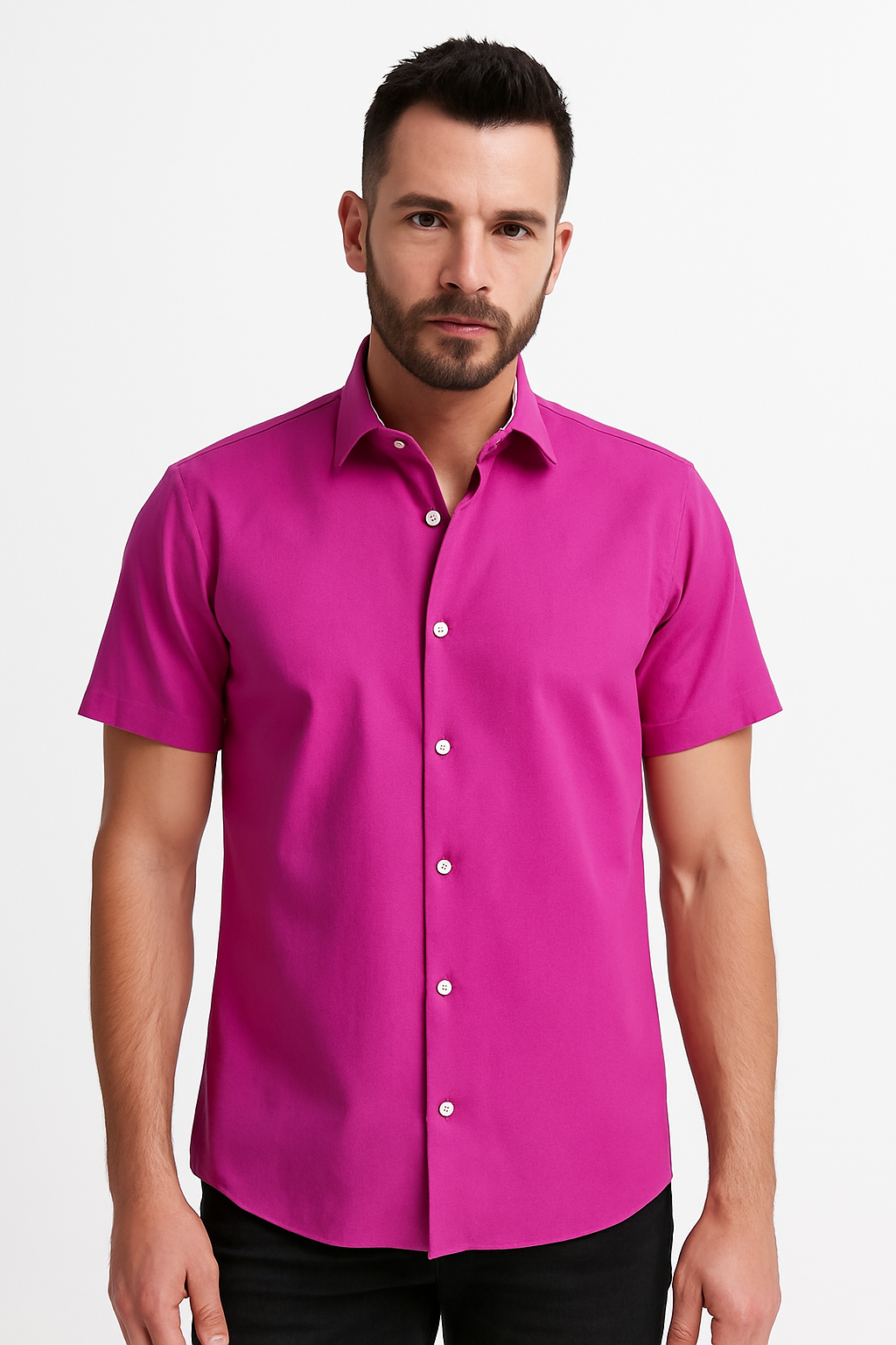 Πουκάμισο κοντομάνικο στενή γραμμή SLIM FIT  ροζ 
