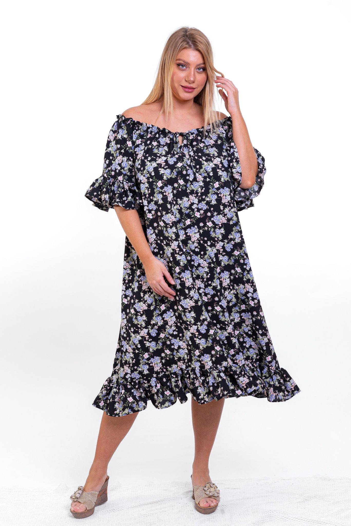 ΦΟΡΕΜΑ ΜΕ ΦΡΑΜΠΑΛΑ FLORAL ΜΑΥΡΟ