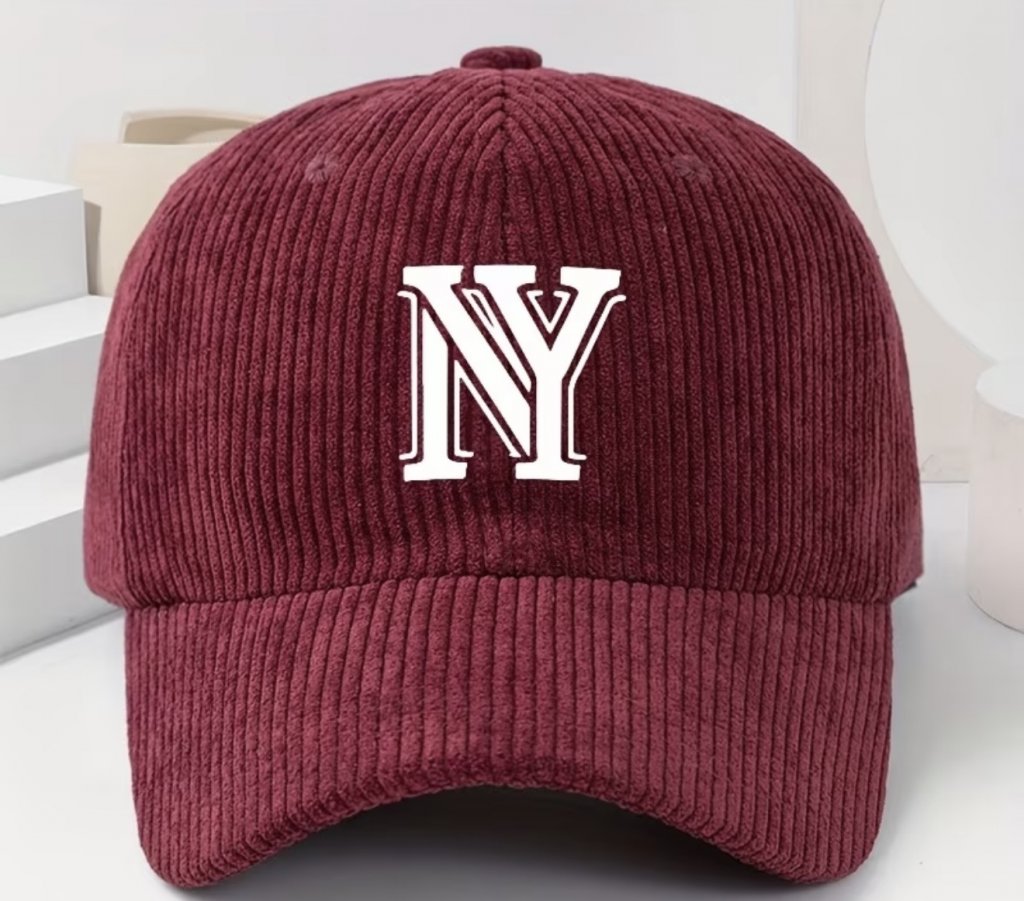 Καπέλο Unisex του μπέιζμπολ από κοτλέ με τύπο γράμματος NY, ένα κομψό παχύ καπέλο για γυναίκες κ Άνδρες για την άνοιξη και το φθινόπωρο, ένα casual ζεστό καπέλο εξωτερικού χώρου Μπορντό
