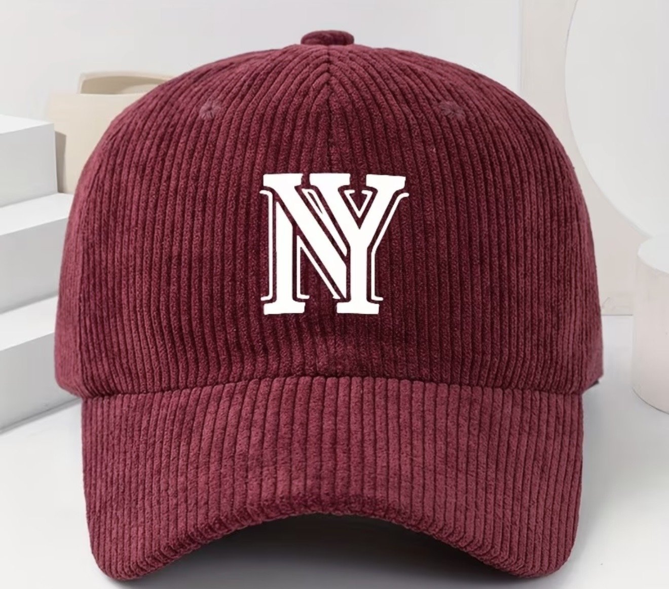 Καπέλο Unisex του μπέιζμπολ από κοτλέ με τύπο γράμματος NY, ένα κομψό παχύ καπέλο για γυναίκες κ Άνδρες για την άνοιξη και το φθινόπωρο, ένα casual ζεστό καπέλο εξωτερικού χώρου Μπορντό
