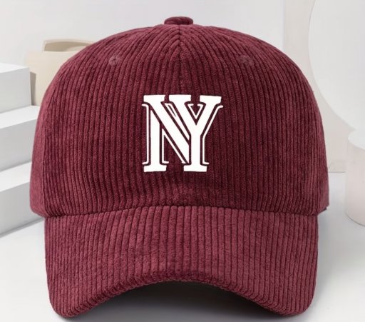 Καπέλο Unisex του μπέιζμπολ από κοτλέ με τύπο γράμματος NY, ένα κομψό παχύ καπέλο για γυναίκες κ Άνδρες για την άνοιξη και το φθινόπωρο, ένα casual ζεστό καπέλο εξωτερικού χώρου Μπορντό
