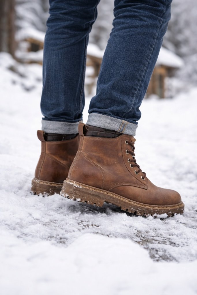 Μπότες Χειμερινές Θερμικές Μπότες με Παχύ Πάτο & PVC Εξωτερικό Πάτο - Ανθεκτικές Μπότες Μέσης Κνήμης για Χιόνι, Πάγο, Αστικό Εξωτερικό - Ζεστές Μπότες με Στρογγυλή Μύτη για Όλες τις Εποχές 