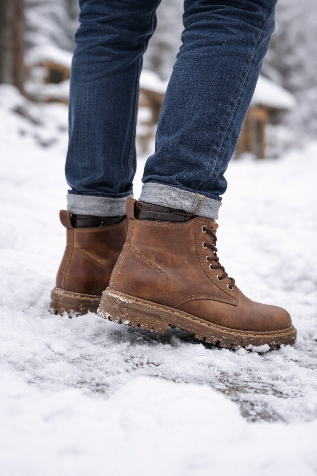 Μπότες Χειμερινές Θερμικές Μπότες με Παχύ Πάτο & PVC Εξωτερικό Πάτο - Ανθεκτικές Μπότες Μέσης Κνήμης για Χιόνι, Πάγο, Αστικό Εξωτερικό - Ζεστές Μπότες με Στρογγυλή Μύτη για Όλες τις Εποχές 