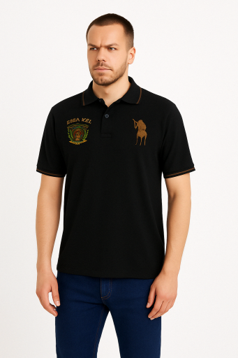 Μπλουζάκι POLO PiLuciano Faketti quet Κοντό μανίκι   βαμβάκι 100% ΣΧΕΔΙΑΣΤΙΚΟ με δυο κεντήματα Aπο ανεξίτήλες κλωστές ΕΛΛΗΝΙΚΗΣ ΡΑΦΗΣ σε χρώμα μαύρο 
