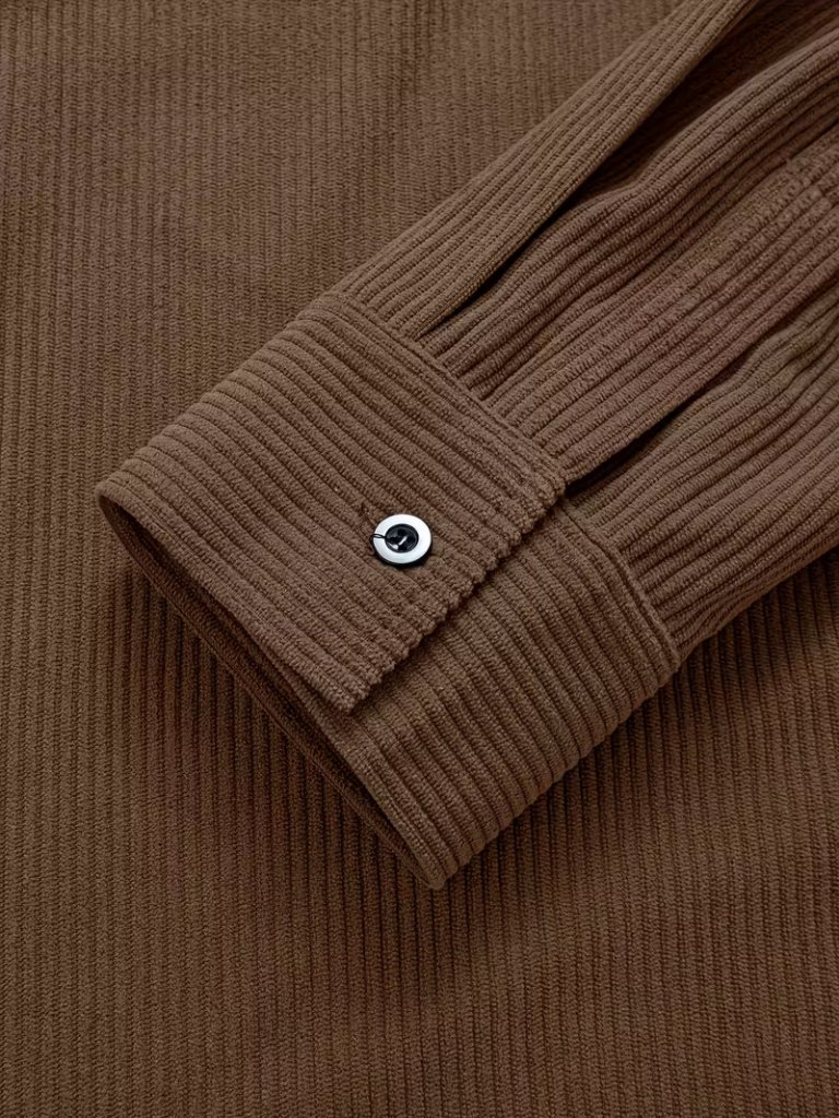 Πουκάμισο Ανδρών - Μεγάλο & Ψηλό Καφέ Κοτλέ Πουκάμισο με 2 Τσέπες στο Στήθος, Μακρύ Μανίκι με Κουμπιά, Πλένετε στο Πλυντήριο, Κλασικό Γιακά, Ποιοτική Ραφή, Πολυχρηστικό Πουκάμισο