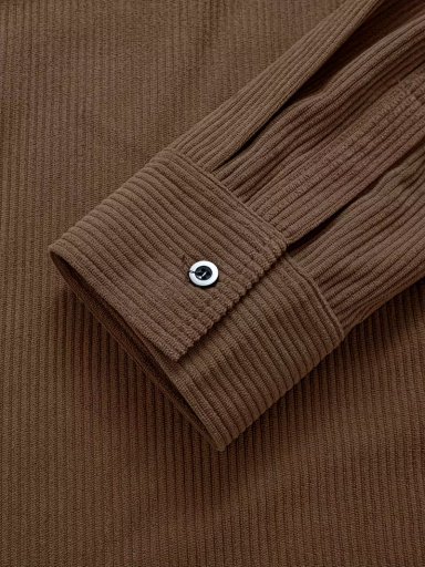 Πουκάμισο Ανδρών - Μεγάλο & Ψηλό Καφέ Κοτλέ Πουκάμισο με 2 Τσέπες στο Στήθος, Μακρύ Μανίκι με Κουμπιά, Πλένετε στο Πλυντήριο, Κλασικό Γιακά, Ποιοτική Ραφή, Πολυχρηστικό Πουκάμισο