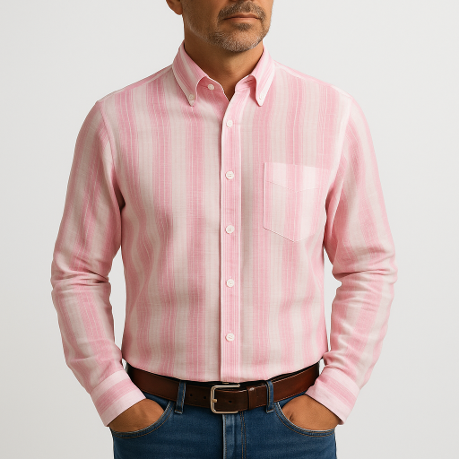 Πουκάμισο in fashion LINEN-cotton ροζ κλασική γραμμή