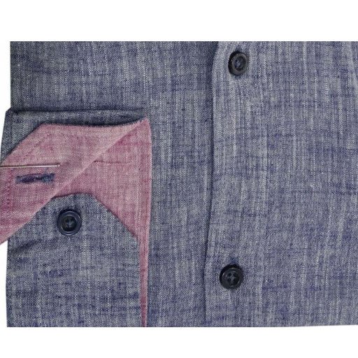 Πουκάμισο in fashion LINEN-cotton king size σε χρώματα μπλέ