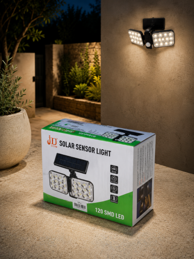 Ηλιακό Φωτιστικό LED 120 SMD με Αισθητήρα Κίνησης – Διπλή Ρυθμιζόμενη Κεφαλή – IP65 Αδιάβροχο