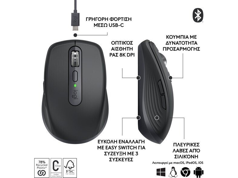 Logitech MX Anywhere 3S Ασύρματο Bluetooth Graphite