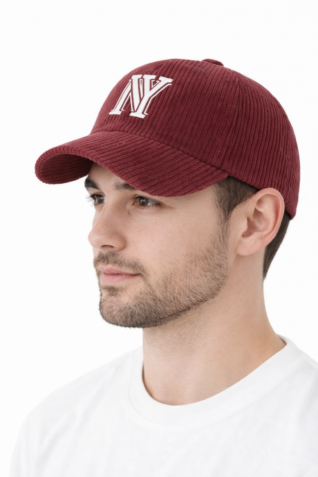 Καπέλο Unisex του μπέιζμπολ από κοτλέ με τύπο γράμματος NY, ένα κομψό παχύ καπέλο για γυναίκες κ Άνδρες για την άνοιξη και το φθινόπωρο, ένα casual ζεστό καπέλο εξωτερικού χώρου Μπορντό
