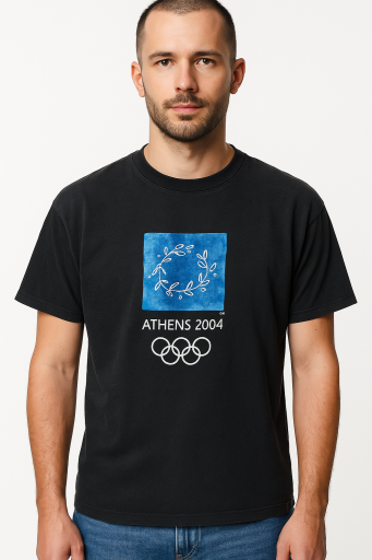 Μπλουζάκι Μακό με τύπωμα OLYMPIC GAMS 2004 βαμβάκι 100% μαυρο 