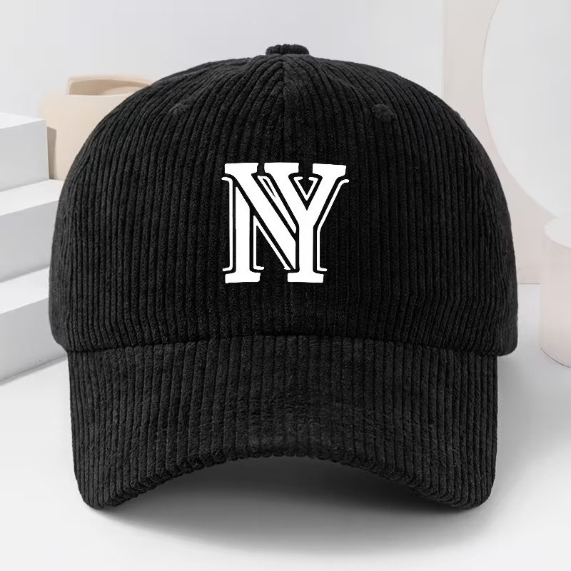 Καπέλο Unisex του μπέιζμπολ από κοτλε με τύπο γράμματος NY, ένα κομψό παχύ καπέλο για Ανδρες και γυναίκες για την άνοιξη και το φθινόπωρο