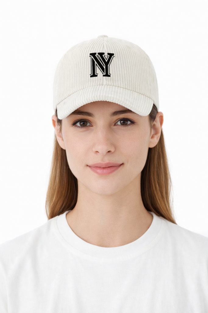 καπέλο Unisex του μπέιζμπολ από κοτλέ με τύπο γράμματος NY, ένα κομψό παχύ καπέλο για γυναίκες κ Άνδρες για την άνοιξη και το φθινόπωρο, ένα casual ζεστό καπέλο εξωτερικού χώρου εκρου-λευκο 