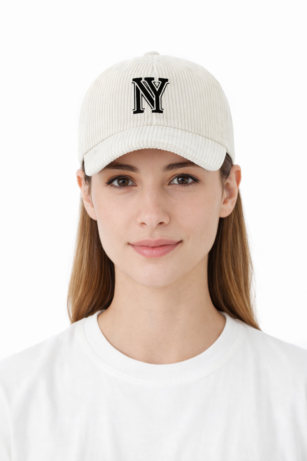 καπέλο Unisex του μπέιζμπολ από κοτλέ με τύπο γράμματος NY, ένα κομψό παχύ καπέλο για γυναίκες κ Άνδρες για την άνοιξη και το φθινόπωρο, ένα casual ζεστό καπέλο εξωτερικού χώρου εκρου-λευκο 