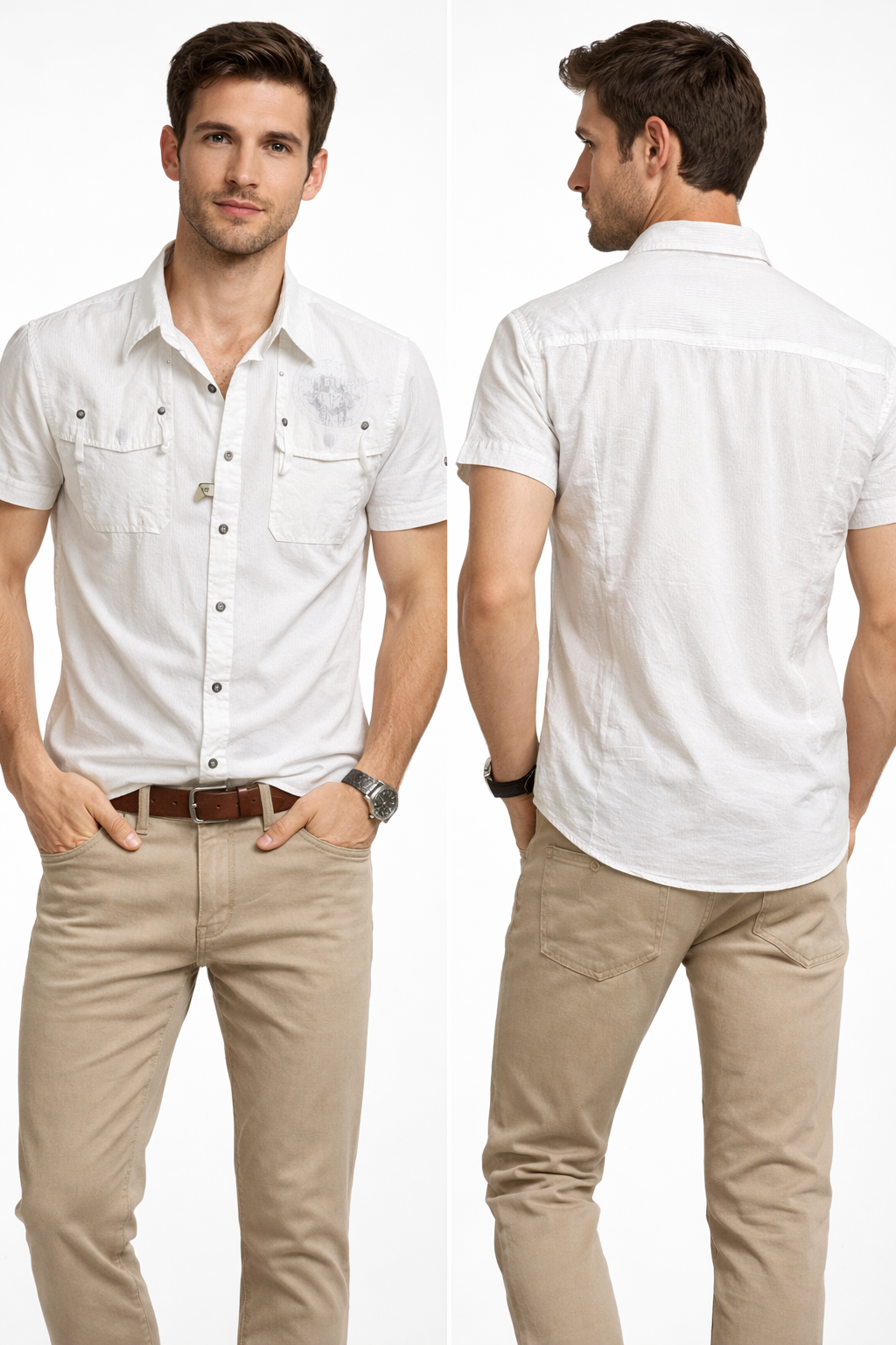 Πουκαμισο κοντό μανική ριγέ 
στενή γραμμή ΣΕ ΧΡΏΜΑ ΛΕΥΚΌ 