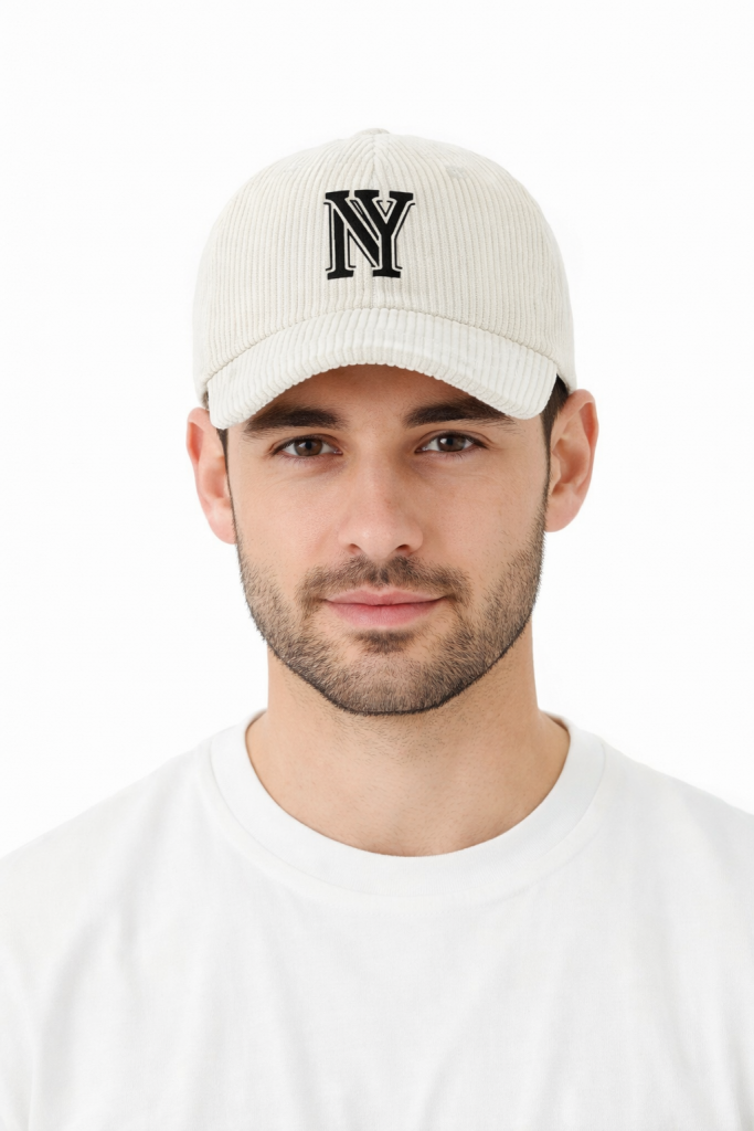 καπέλο Unisex του μπέιζμπολ από κοτλέ με τύπο γράμματος NY, ένα κομψό παχύ καπέλο για γυναίκες κ Άνδρες για την άνοιξη και το φθινόπωρο, ένα casual ζεστό καπέλο εξωτερικού χώρου εκρου-λευκο 