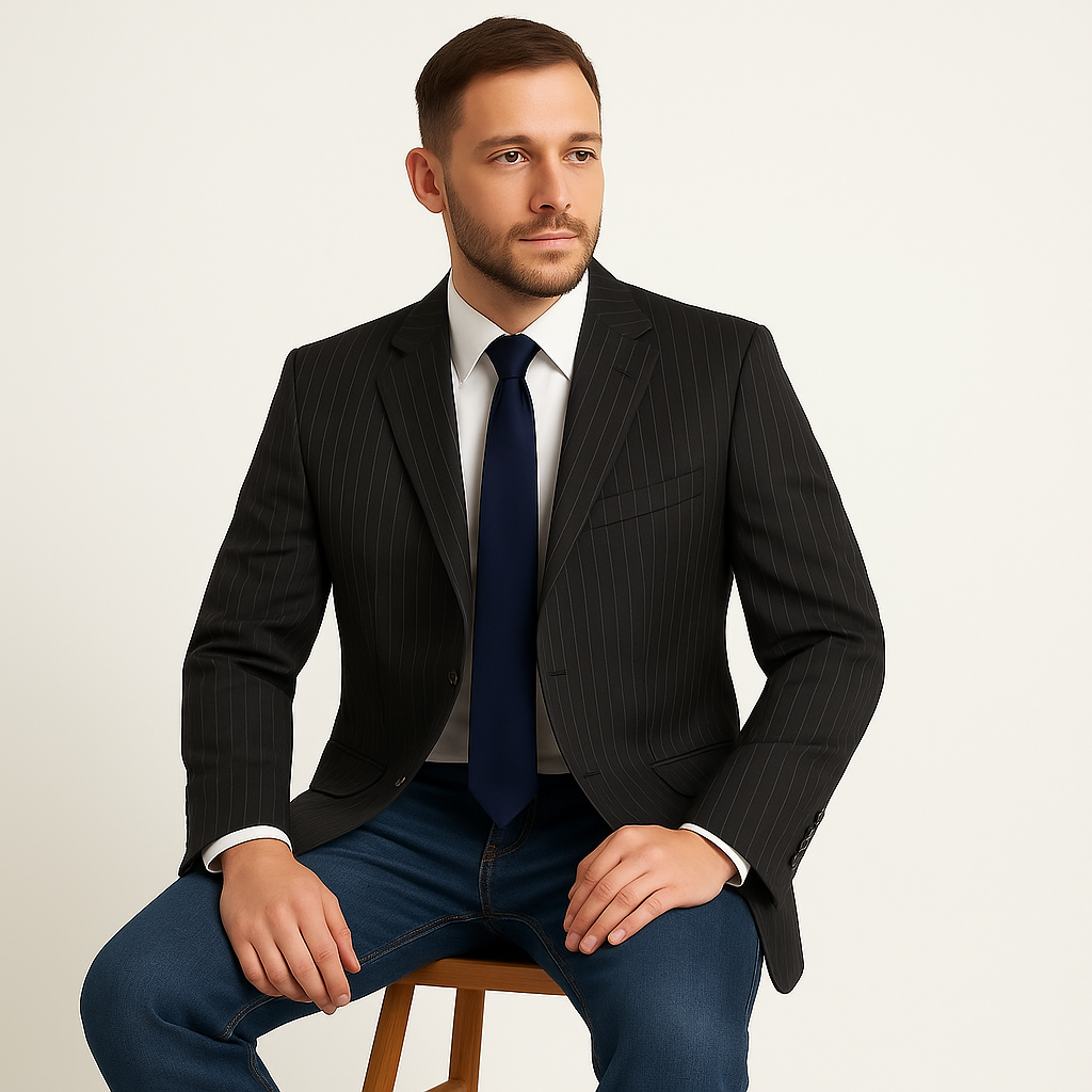 Σακάκι GIORGIO RENI 100% LANA VIRGIN Made in Italy Μαύρο με ψιλι ριγα βαμβάκι 100% κλασική γραμμή 